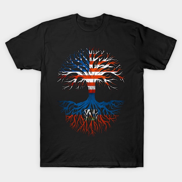 American Grown Haitian Roots Tree Haiti Flag Usa Flag T-Shirt by Henry jonh